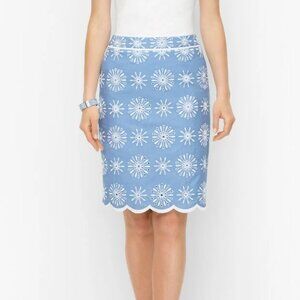Talbots‎ Chambray Starburst Eyelet A-Line Skirt With White Scalloped Hem Size 2